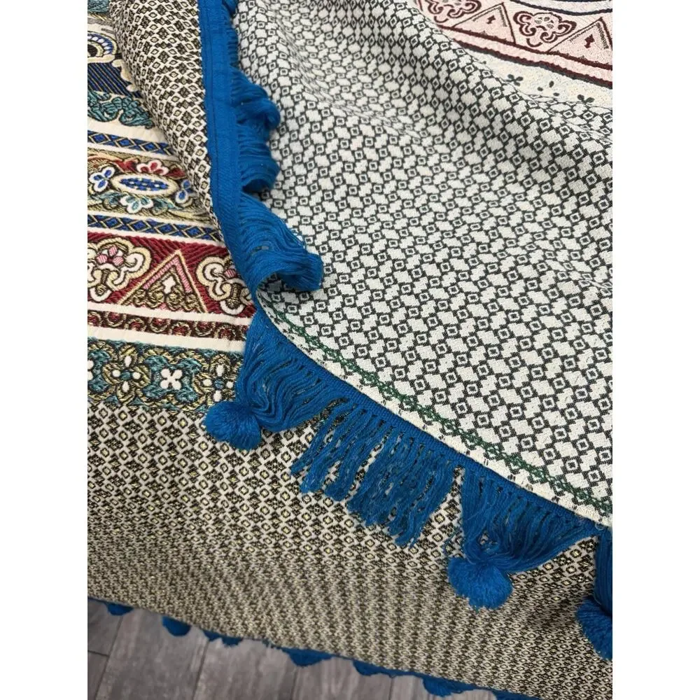 Vintage Middle Eastern Handwoven Embroidery Tapestry Bedspread Paisley Royalty